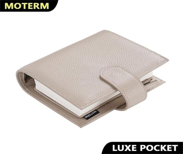 Moterm Luxe Series Pocket Planner A7 Size Notebook com 30 MM Anéis de Prata Mini Organizador de Agenda Diário de Couro Bloco de Notas 2204015630530