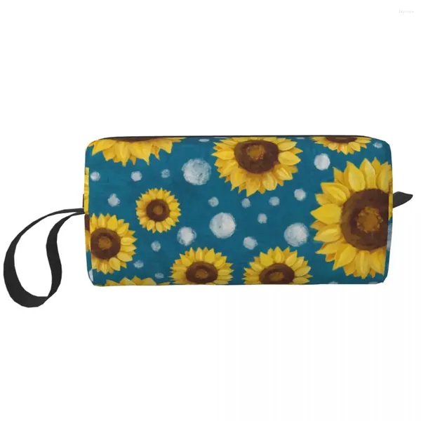 Kosmetiktaschen Benutzerdefinierte Mode Sonnenblume Blume Reisetasche Frauen Floral Make-up Toilettenartikel Organizer Dame Schönheit Lagerung Dopp Kit