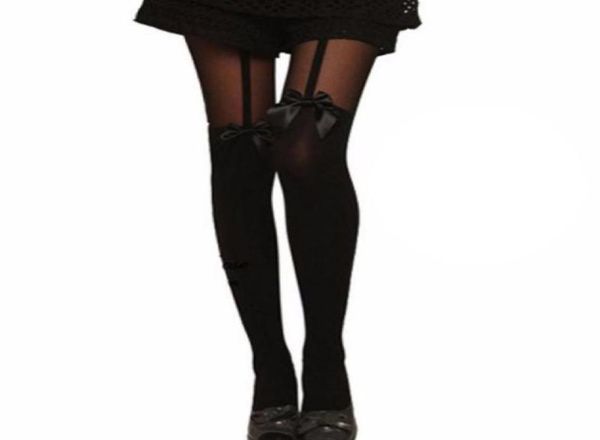 Sexy preto branco meias femininas arco meia-calça suspender stocking6263674