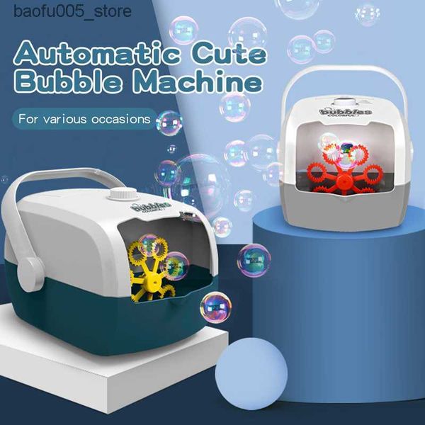 Novità Giochi Macchina per bolle portatile Design automatico a due velocità Alimentato da plug-in/batteria Ventilatore elettrico Creatore per bambini Giocattoli da esterno 230815 Q240307