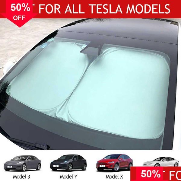 Altri accessori interni Novità per Tesla Model 3 Y X S Parabrezza anteriore per auto Sunsn Visiera parasole Blocchi protezione raggi UV Par Dhqvl