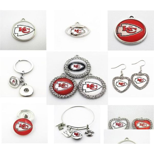 Encantos Futebol Kansas City Dangle Encantos Mix Estilo DIY Pingente Pulseira Colar Brincos Snap Button Jóias Acessórios8132502 Drop Dh8G6