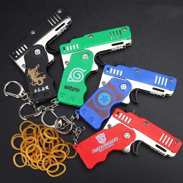 Gun Toys 1PCS Mini Schlüsselanhänger Pistole Gummiband Pistole Spielzeug Schießen Pistole Legierung Kind Party Im Freien Klapp Metall Pistole Geschenke Freund Spielzeug geschenk YQ240307