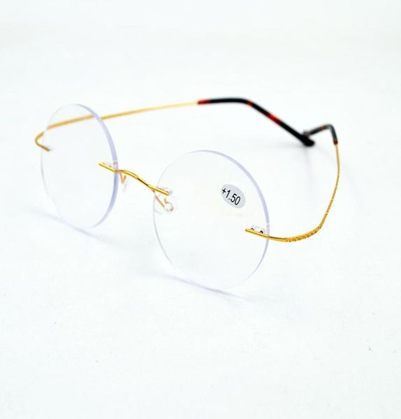 2018 Neue AntiBluRay leichte Titan Randlose Runde Gold Lesebrille Steve Jobs Stil Circle Readers6201210