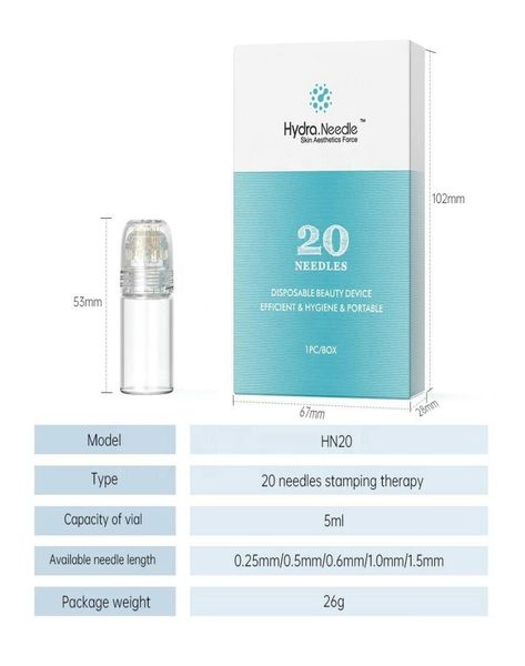 50 pz Hydra Needle 20 pin Aqua Micro Channel Mesoterapia Aghi d'oro Fine Touch System derma timbro DHL6293225