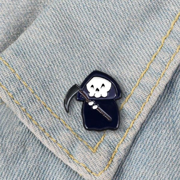 Broschen Kreative Cartoon Skelett Emaille Pins Schwarz Tod Sichel Legierung Brosche Abzeichen Trendy Punk Revers Schmuck Geschenk Für Freunde