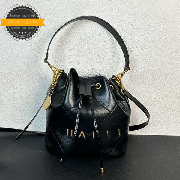 Portátil mini mulheres balde de couro acolchoado bolsa amarrando vintage clássico ombro ouro hardware crossbody designer saco mala 21cm