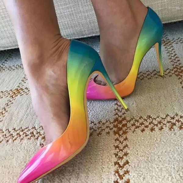 Scarpe eleganti Sexy arcobaleno sfumato colore tacco alto donna tacchi a spillo colorati sposa sposa slip-on décolleté poco profondi