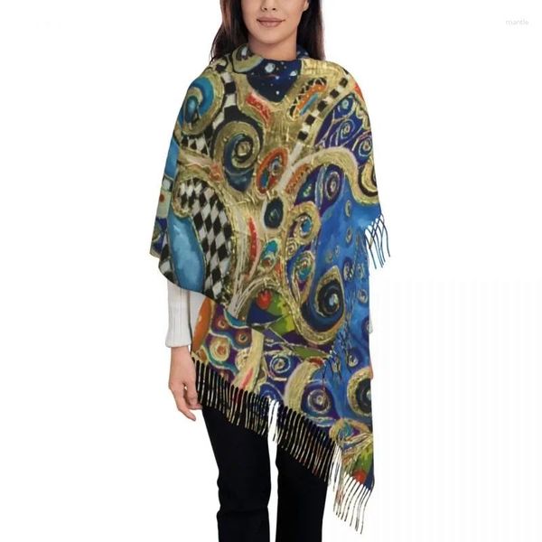 Abbigliamento etnico Il cambiamento delle stagioni di Gustav Klimt Sciarpa avvolgente per le donne Lungo inverno caldo scialle con nappe Sciarpe unisex con pittura artistica