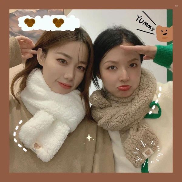 Sciarpe Sciarpa di peluche dolce e alla moda Lettera Involucri invernali spessi Scialli coreani Orso da donna