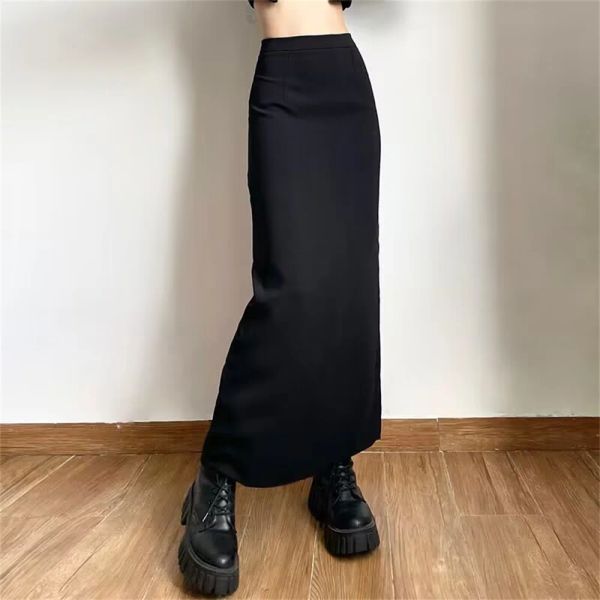 Saia 2024 nova primavera verão preto saias longas mulheres coreano moda roupas puro backslit projetado cintura alta elegante senhora do escritório