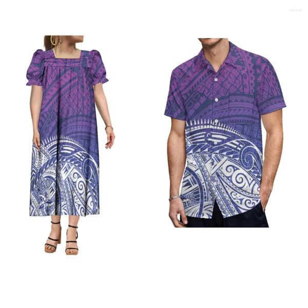 Partykleider Benutzerdefinierte Damenkleid Herrenhemd Polynesisches Vintage-Paar Tribal Ethnischer Stil Musterdruck Großer Mann