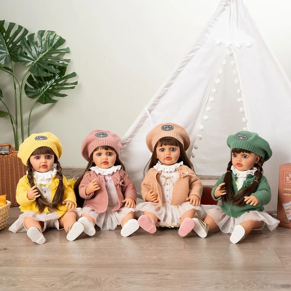 55 см куклы реборн, силиконовые виниловые куклы всего тела, красивые длинные волосы для девочек, реалистичные куклы-новорожденные, принцесса Бебе, куклы реборн, игрушки 240226