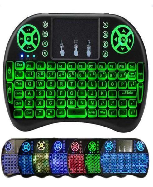 Sem fio mini i8 teclado retroiluminado controle remoto para android caixa de tv 24g touch pad inglês espanhol francês3012508