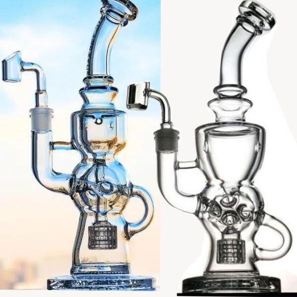 28 cm de altura Heady Glass Water Bongs Hookahs Shisha Smoke Glass Pipe Recycler Oil Rigs com 14mm Banger