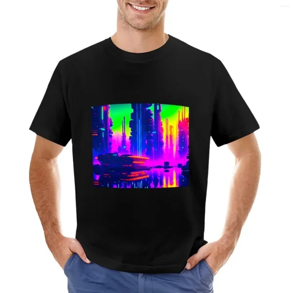 Regatas masculinas Neon City T-shirt Heavyweight Camisetas Camisetas gráficas Hippie Roupas Mens Vintage