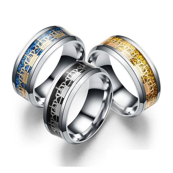 Anéis de banda moda 316l titânio aço ouro sier anel coroa inoxidável jóias para homens senhor amantes do casamento gota entrega jóias anel dhitb