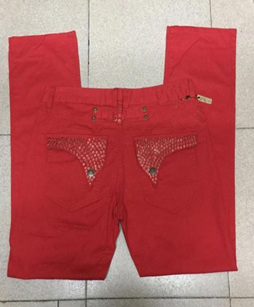 Jeans da uomo Red Robin con borchie di cristallo Pantaloni da uomo in denim Clip con ali in metallo Etichetta Jean taglia 30425731809