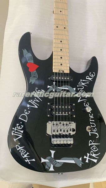 Raro WarrenDemartinni Frenchie Guitarra Elétrica Preta Floyd Rose Ponte Tremolo aparafusada pescoço de bordo quartersawn 22 trastes de aço inoxidável jumbo incrustação de ponto preto