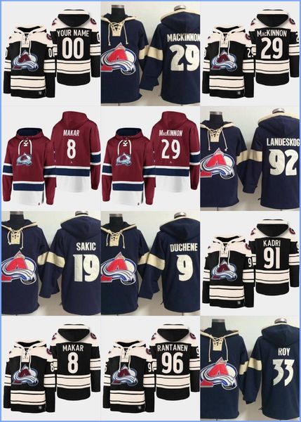 Colorado''avalanche''hoodie 91 Kadri 8 Makar 96 Rantanen 29 Kinnon 92 Landeskog 9 Duchene 19 Sakic 33 Roy Custom Hockey Jerseys Men Women Youth