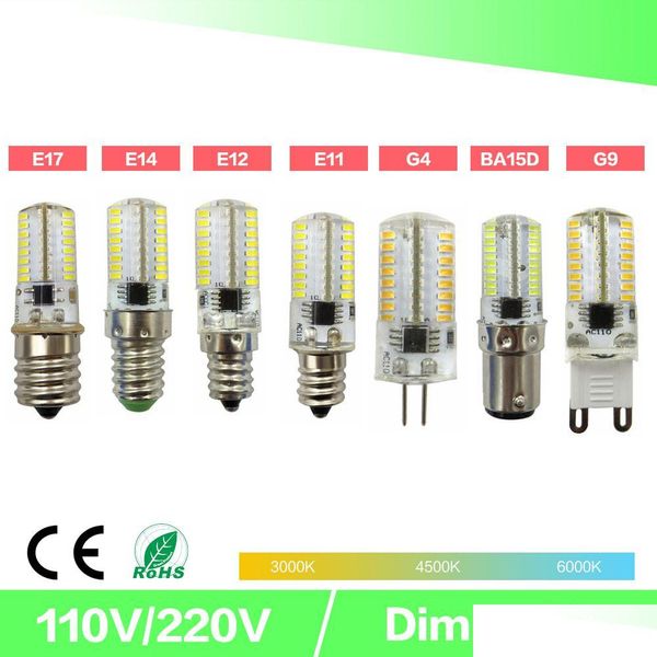 Lâmpadas LED Escurecimento Led Mini Bb Crystal Clear Sile Corn Light 3014 Smd 64 Ac220V / Ac110V para Lustre E14 G9 G4 Drop Delivery Lights Dhxk3