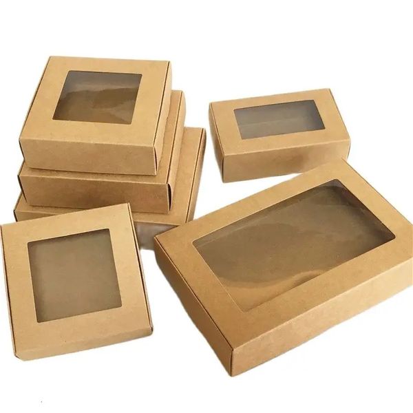 10 Stück Fenster-Geschenkbox, Kraftpapier-Box, transparente PVC-Fenster-Seifenboxen, Schmuck-Geschenk-Verpackungsbox, Hochzeitsgeschenke, Süßigkeiten-Box 240304