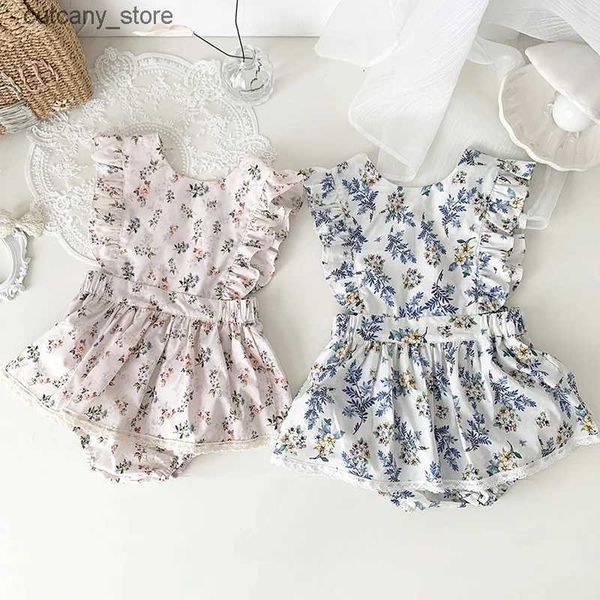 Overalls 2023 Neue Baby Mädchen Ärmellose Body Sommer Mode Blumendruck Infant Overall Prinzessin Casual Onesie Kleinkind Mädchen Kleidung L240307