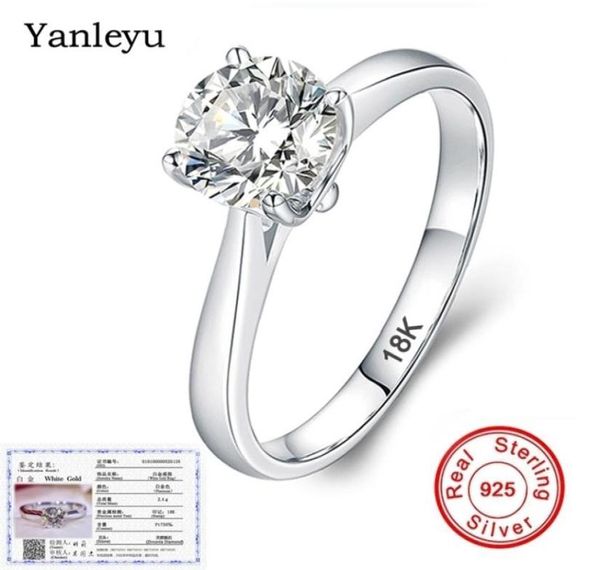 Yanleyu mit Zertifikat, 18-Karat-Stempel-Weißgold-Ring, 2 Karat Solitär-Runddiamant-Hochzeits-Verlobungsringe für Frauen PR416 2202092467916