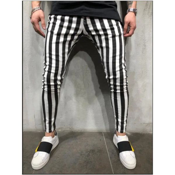 Calça novo masculino preto branco listrado calças casuais 2023 Autumn mode joggerspants de moletom rastrear calças de calças de calças de calça pantalones hombre