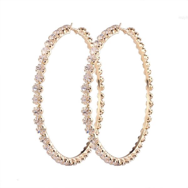2023 Neuer trendiger HipHop großer goldplattierter Strass -Diamant -Diamant Big Hoop Ohrringe für Frauen