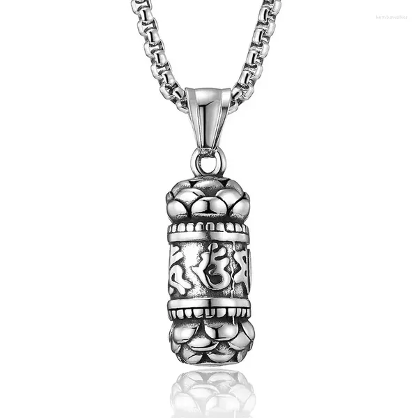 Ожерелья с подвесками, винтажное мужское ожерелье с шестью символами мантры, цилиндр из нержавеющей стали, ювелирные изделия в буддизме