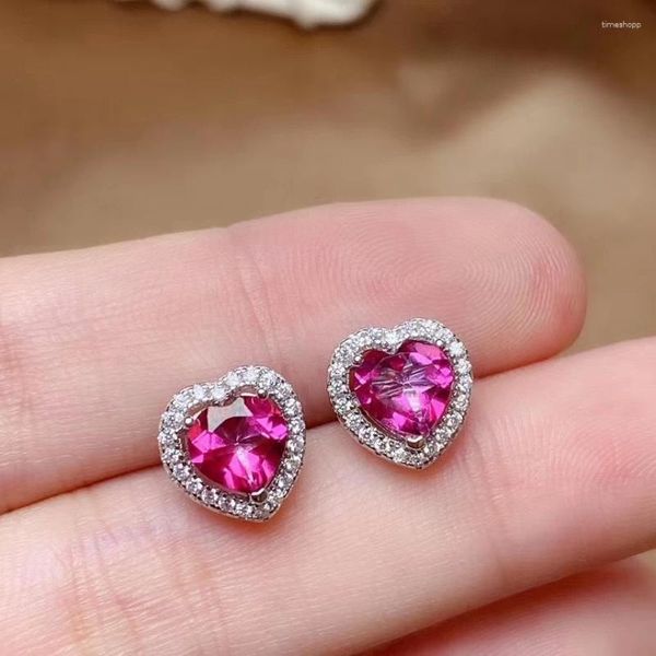 Ohrstecker Colife Jewelry Silber Herz für den täglichen Gebrauch 5 mm Rosa Topas 925