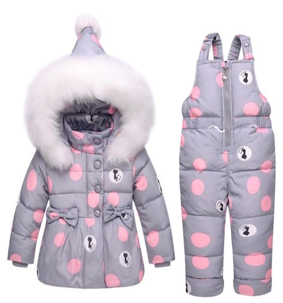 Yeni Bebek Bebek Kış Palto Snowsuit Down Down Toddler Kızlar Kış Kıyafetleri Kar Aşınma Tulum Bowknot Polka Dot Hoodies Ceket LJ3541780