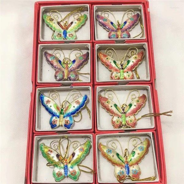Portachiavi all'ingrosso 8 pezzi smalto cloisonne farfalla multicolore decorazione natalizia stile cinese caratteristico