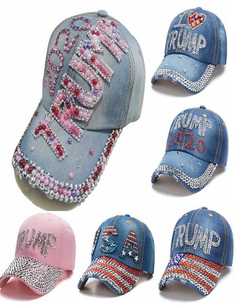 2020 Donald Trump Baseball Cap Cowboy Diamond Trump Hat Präsident Wahlkampagne Cap Snapback Denim Diamond Hat HHA13261124989