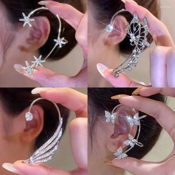 Rücken Ohrringe Luxus Stern Schmetterling Clip Weibliche Kristall Quaste Ohr Ohrring Funkelnden Zirkon Manschette Mode Schmuck Zubehör