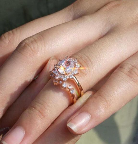 Anéis de casamento rosa cor de ouro em forma de flor lindo tamanho 610 para mulheres anel de noivado joias 6504607
