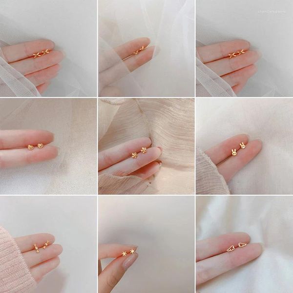 Orecchini a lobo Colore argento Prevenire l'allergia Mini orecchino per le donne Coppia di sposi Gioielli geometrici fatti a mano Paety alla moda