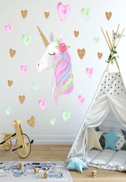 Neue 3660 cm Einhorn Wandaufkleber Kinder Baby Tier Cartoon PVC Einhorn Hörner Wohnkultur Wandaufkleber Aufkleber Kinder Schlafzimmer Decora2014995