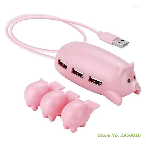 Karikatür Pembe Domuz 3 Port USB 2.0 Hub Dizüstü Bilgisayar Klavyesi Fare Adaptörü Taşınabilir Genişletici Gadget