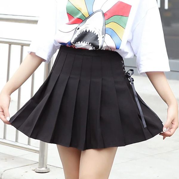 Salia Lucyever Black White Mulheres plissadas Saias de primavera Summer Moda Bandagem JK Mini Skirts Girl Wild School Uniform High Salia