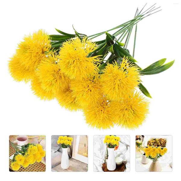 Flores decorativas plantas de vegetação artificial dandelion ornamentos de plástico flor de dente de leão para casamento