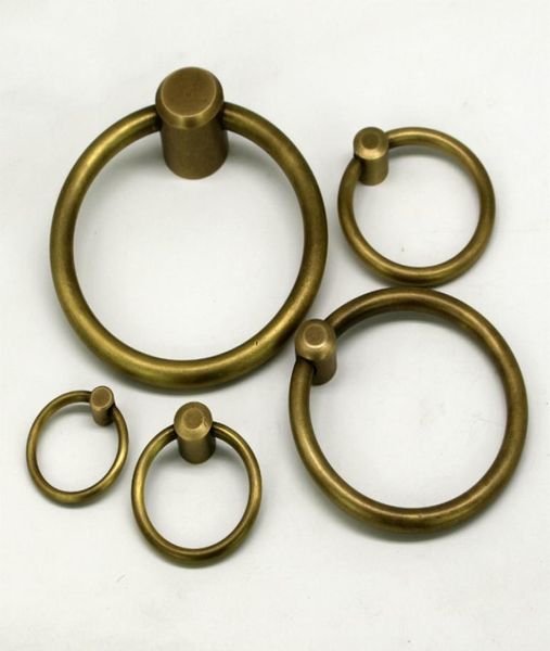 Maçaneta de gaveta circular antiga chinesa, 5/6/8/11cm, hardware de móveis, guarda-roupa clássico, maçaneta de porta, cone de armário, anel vintage 7518646