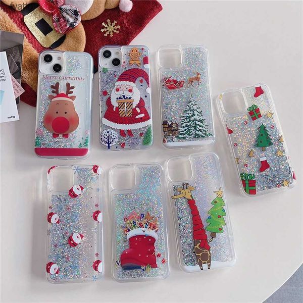 Custodie per cellulari Bling Christmas Babbo Natale Custodia dinamica per telefono Quicksand per Pro Max Glitter Powder Cover trasparente GiftH240307