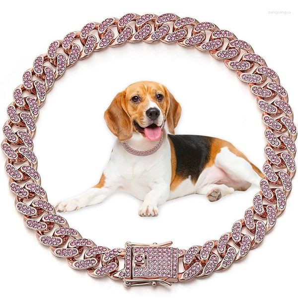 Hundehalsbänder Goldketten Halsband Diamant Haustier Kubanische Kette Link Choke Für Hunde Katzen Welpen Luxus Schmuck Halskette Zubehör