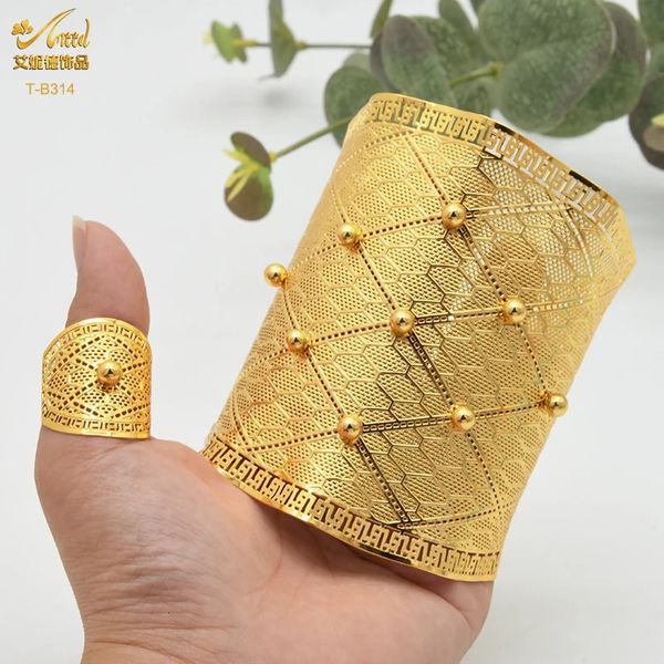 Aniid 24k dubai banhado a ouro pulseira com anéis para mulheres designer de noiva jóias africanas casamento pulseiras etíopes 240228