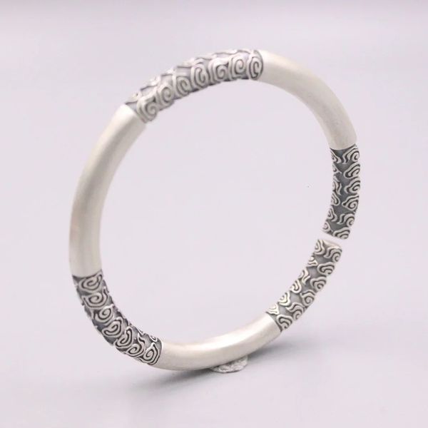 Настоящее серебро 999 пробы, браслет для женщин, волшебная формула, узор, подарок другу, круглый с атласной отделкой, 7 мм, мужской женский браслет, 60-64 мм, 240305