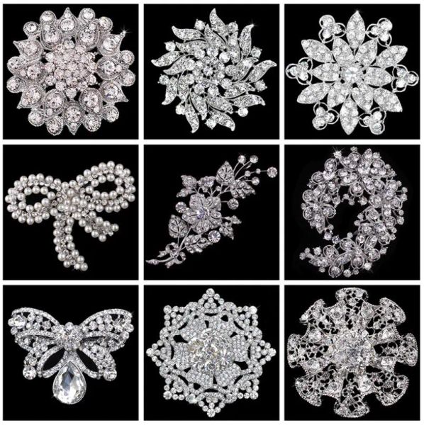 Broche de casamento de noiva buquê corsage flor arco mix estilos oco strass atacado cristal brilhante redondo moda cameo broches pino ll