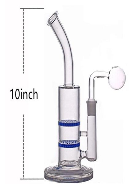 Bong in vetro da 10 pollici Bong a doppio strato con filtro a nido d'ape Riciclatore Pipa da fumo 14mm Bong Ashcatcher congiunto con olio maschile Fiocco di tabacco3892772