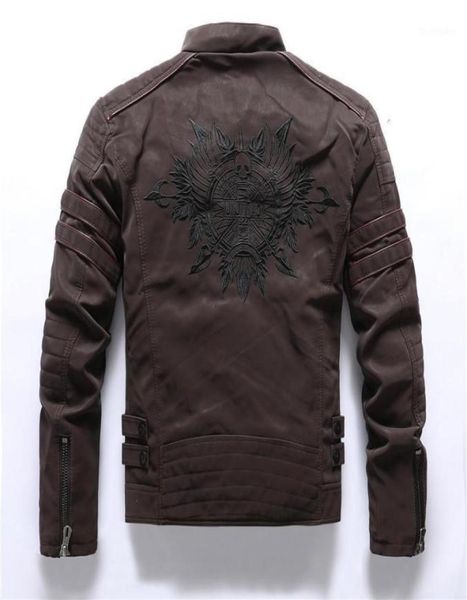 Men039s pele falsa volta crânio bordado motocicleta faxu jaquetas de couro masculino moda lã quente pu e casacos outono inverno out3782310